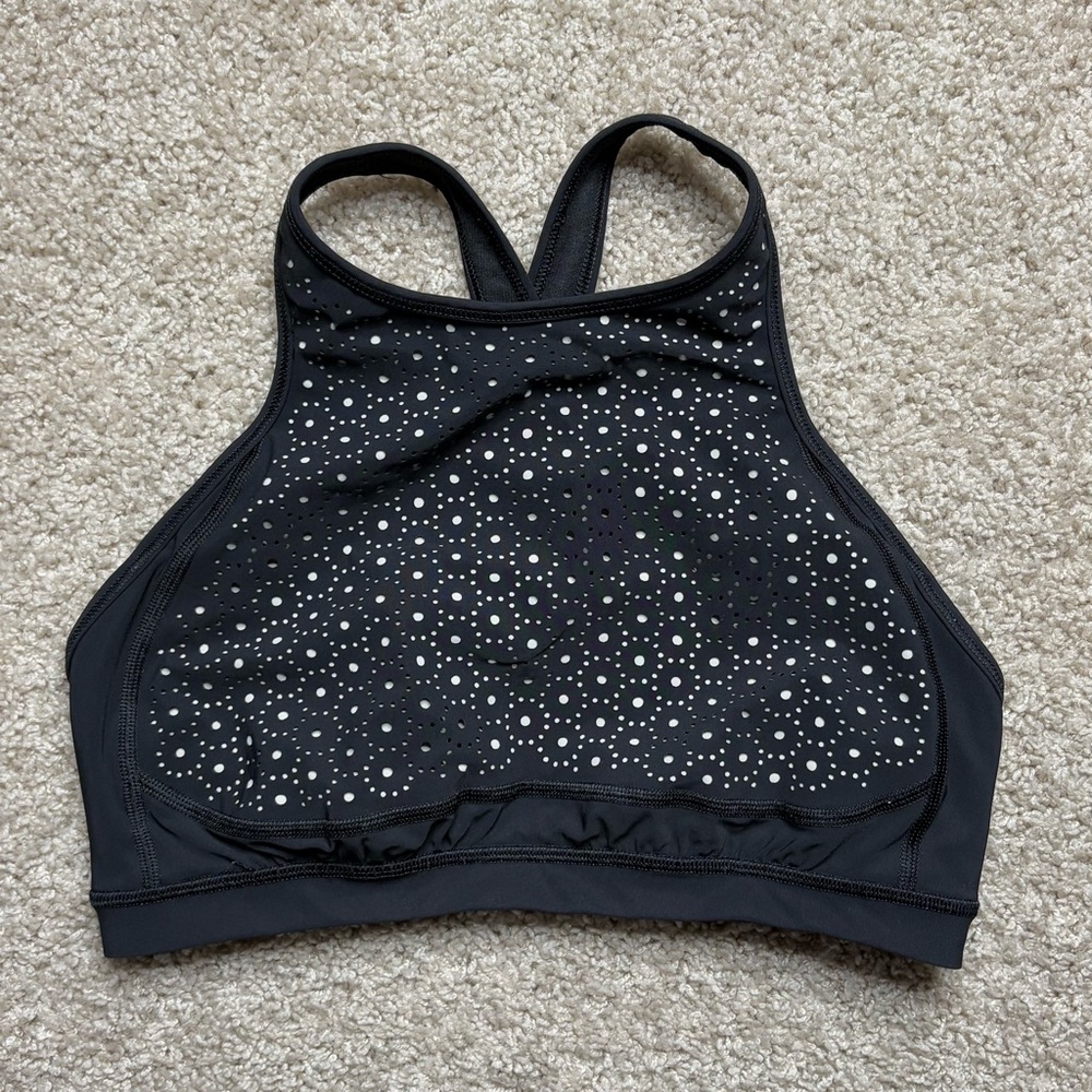 lululemon athletica Black High-Neck Sports Bra with Laser-Cut Dot Pattern